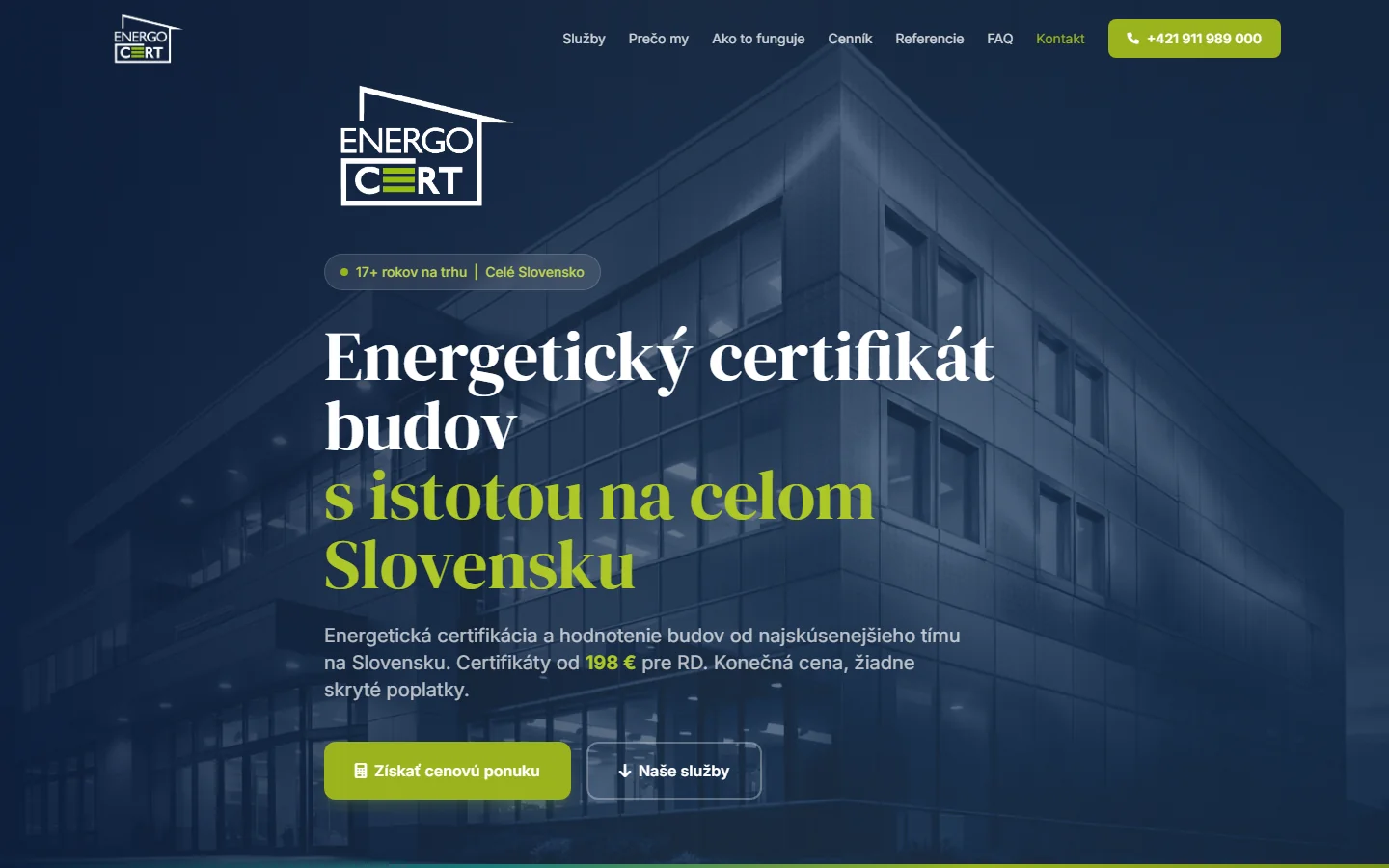 ENERGOCERT GROUP — webstránka pre energetickú certifikáciu budov