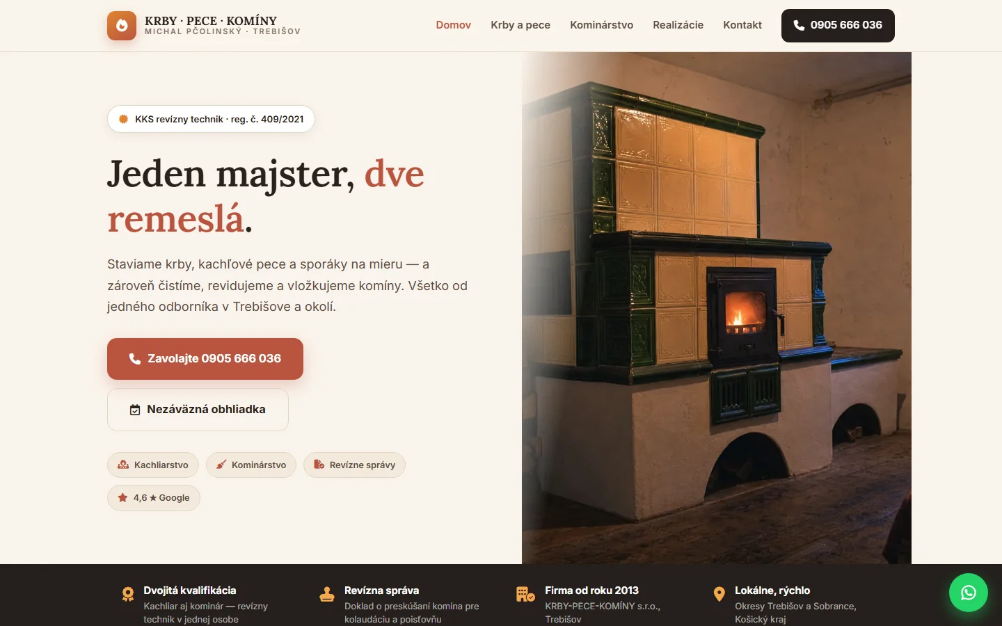 KRBY-PECE-KOMÍNY, Trebišov — webstránka pre kominára