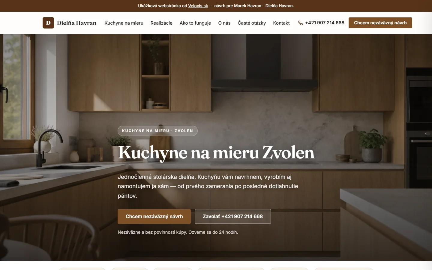 Dielňa Havran — ukážková webstránka pre kuchyne na mieru