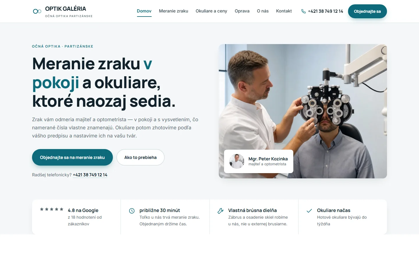 OPTIK GALÉRIA Partizánske — webstránka pre optiku, ukážka