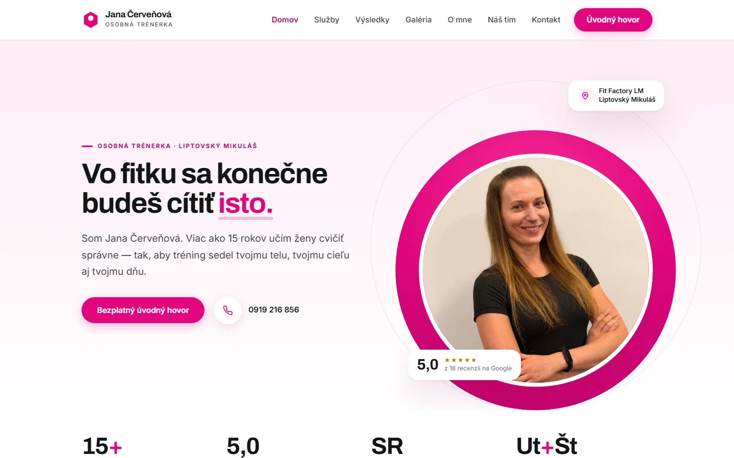 Jana Červeňová, osobná trénerka, Liptovský Mikuláš: webstránka osobnej trénerky