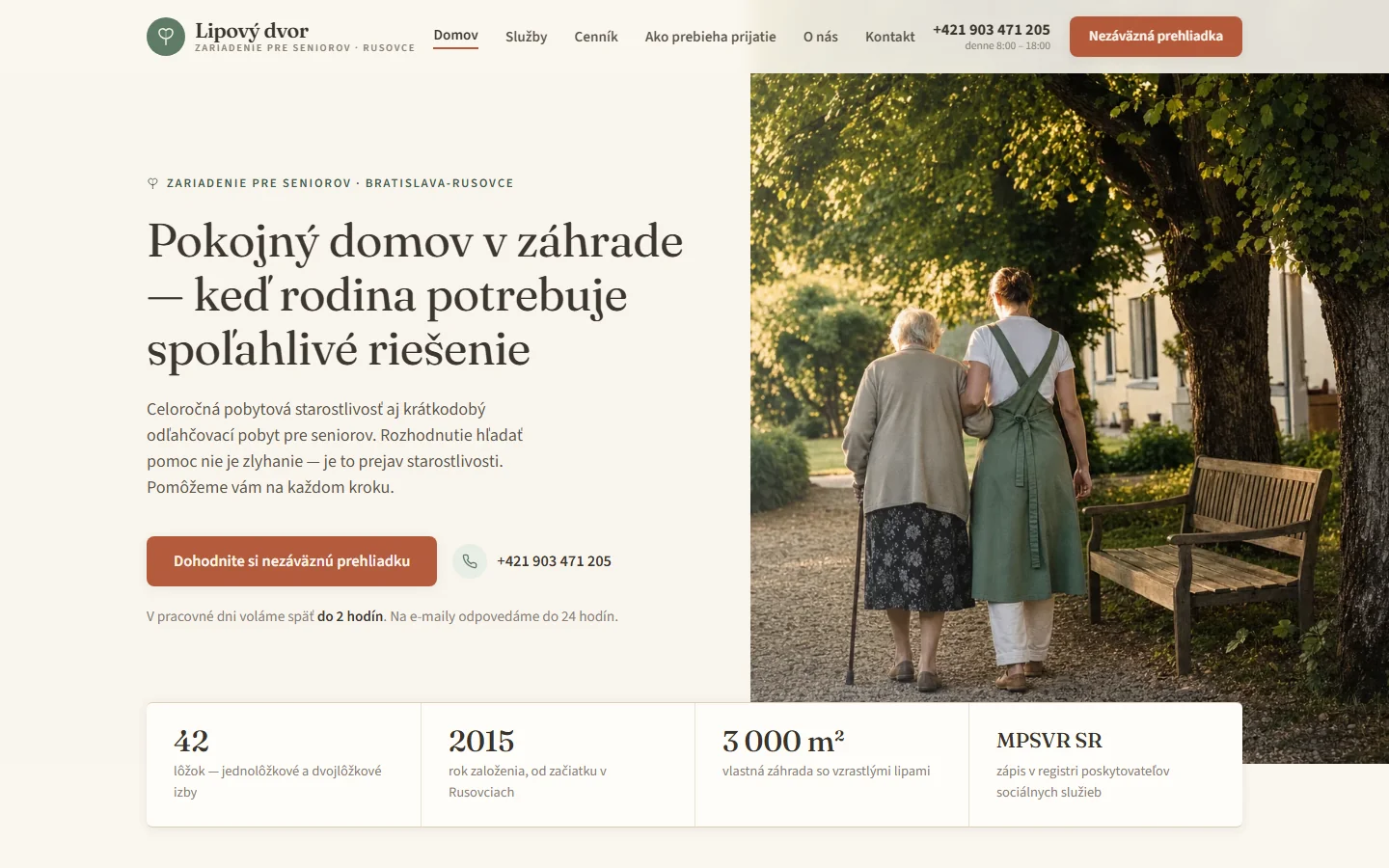 Lipový dvor — ukážková webstránka pre domov seniorov